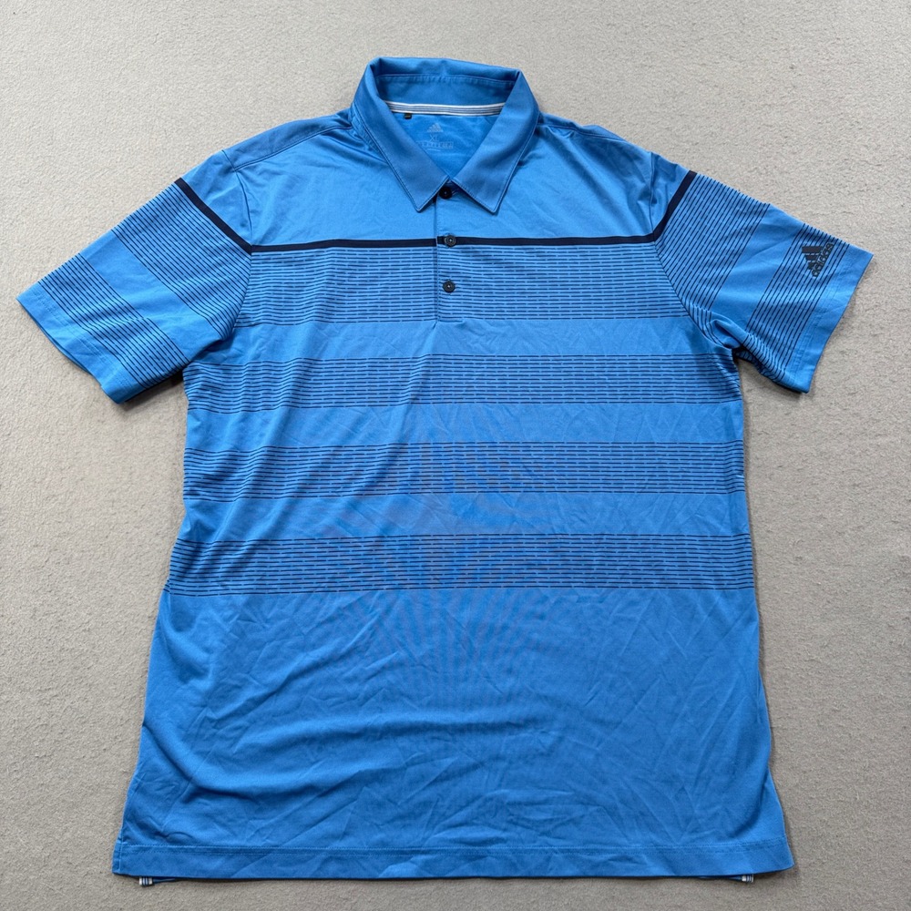 Adidas Golf Polo Shirt Men's XL Blue Striped Short Sleeve Athletic Performance
